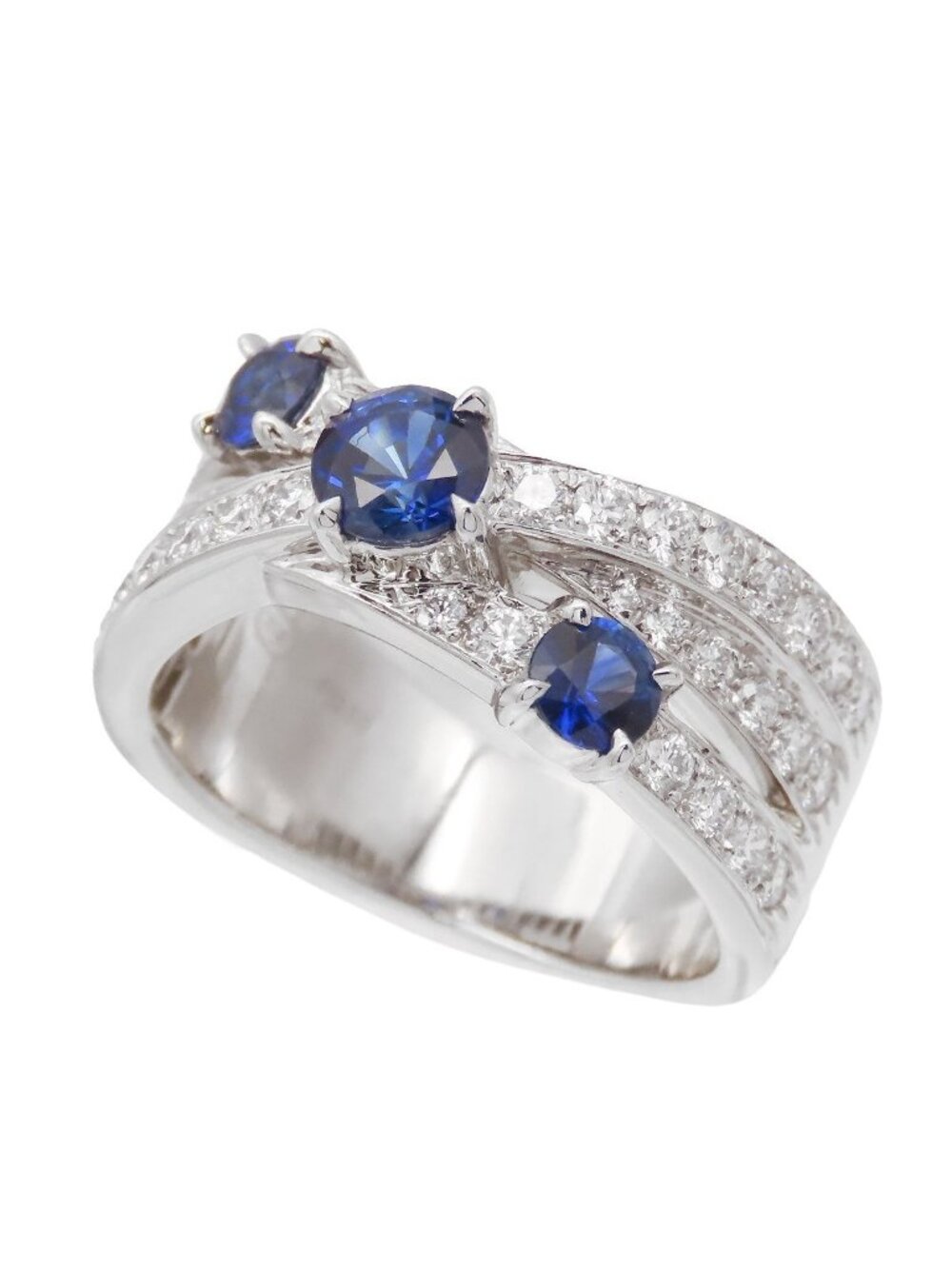 Harry Winston Three Row Geometric Sapphire Ring Platinum Diamond